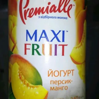 Premialle Maxi Fruit Peach-Mango Drinking Yogurt 1.2% 340g Glass Bottle — photo 2