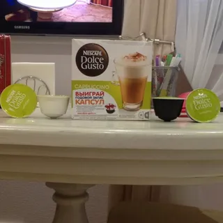 Natural ground roasted coffee Nescafe Dolce Gusto Cappuccino 100% Arabica 8x8g + dry milk and sugar mix 8x17g Great Britain — photo 7
