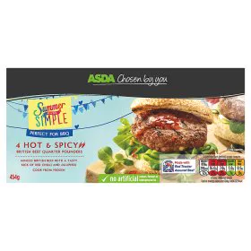 Asda Chosen By You Гострі та пряні британські яловичі чвертьфунтові котлети