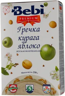 Каша Bebi Premium суха гречана з курагою та яблуком молочна 200г — фото 2