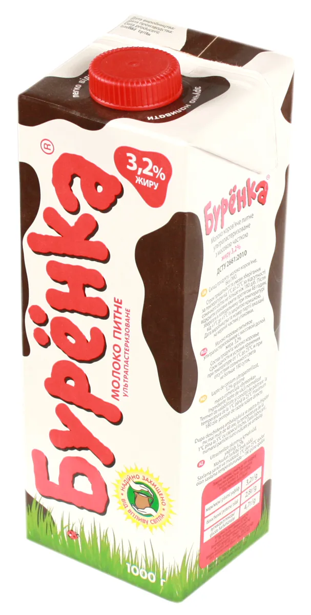 Burenka Milk 1L 3.2% carton with flap