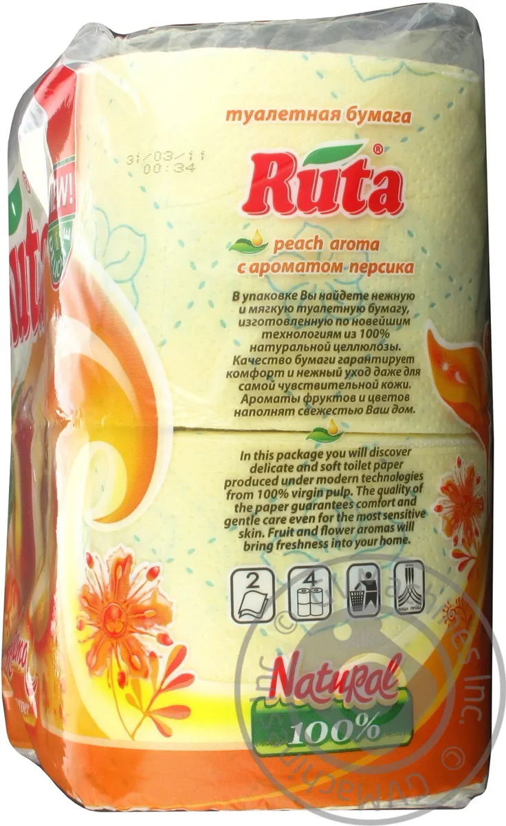Туалетний папір Ruta Aroma Жовта Персик 2х шарова 4шт