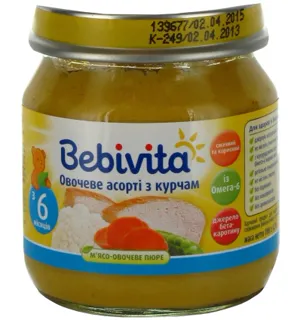 Bebivita Vegetable Assortment Puree with Chicken from 6 Months Glass Jar 100g — photo 3