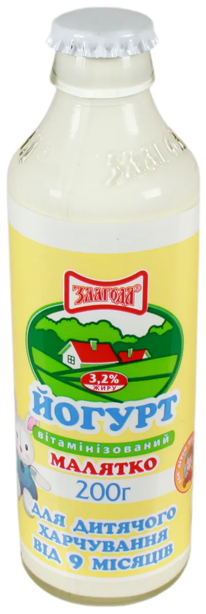 Zlagoda Malyatko Vitaminized Yogurt 3.2% Glass Bottle 200g
