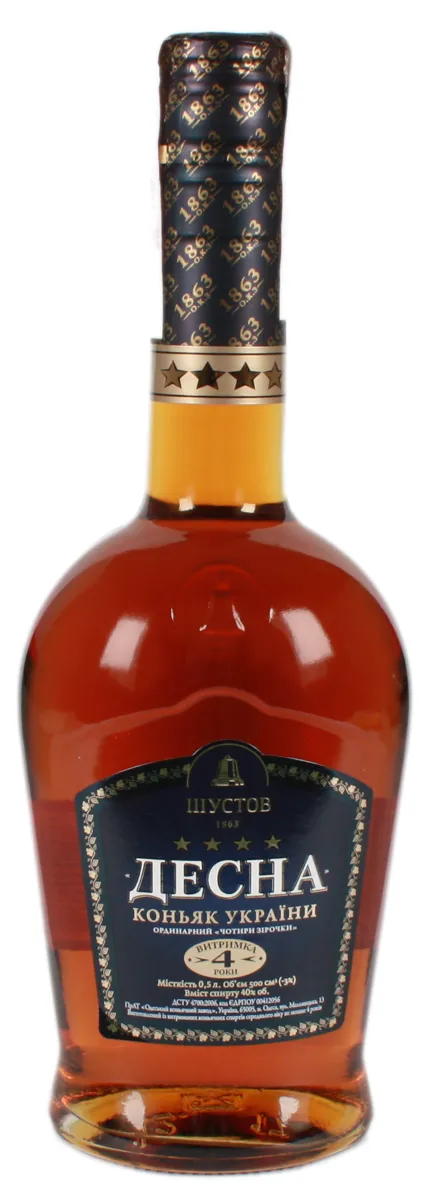 Shustov Desna Cognac 4 stars 40% glass bottle 0.5L