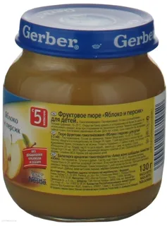 Gerber apple and peach puree without starch and sugar for children from 5 months 130g glass jar — photo 2