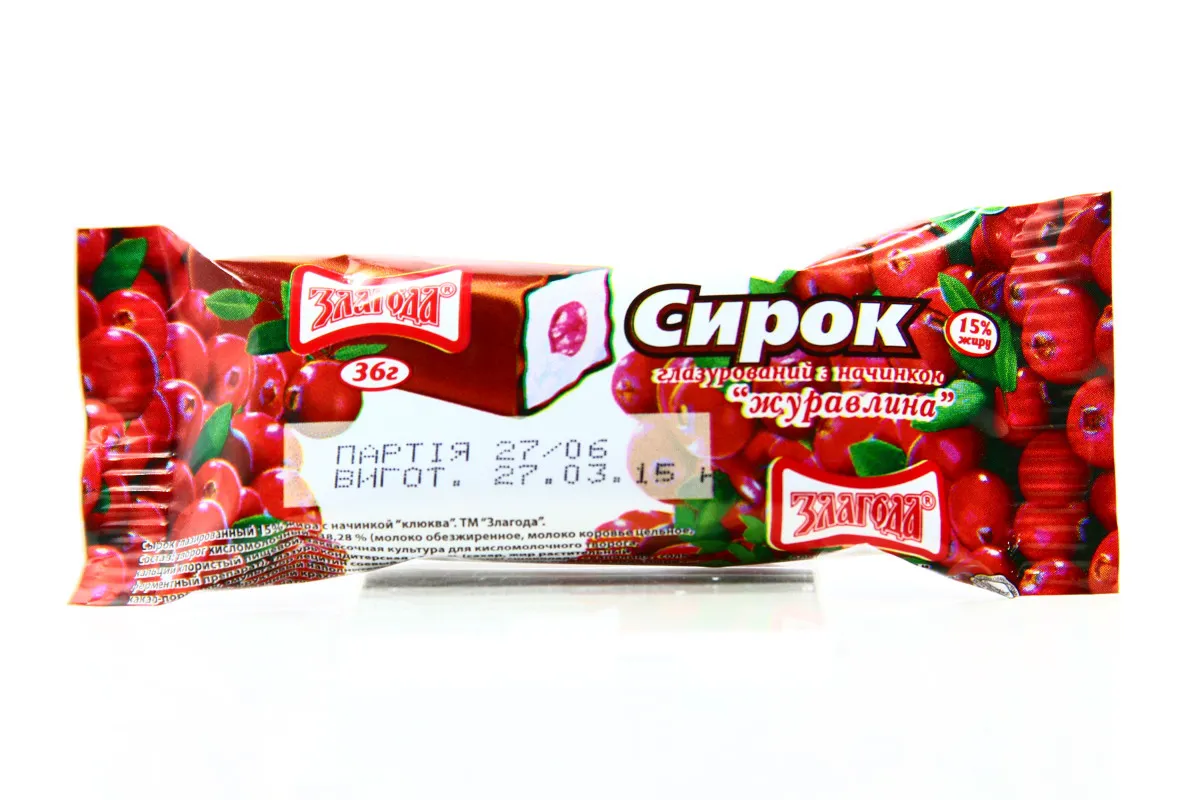 Сирок Глазурований Злагода Журавлина 15% 36г