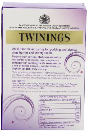 Twinings свіжий фруктовий чорна смородина і ваніль женьшень 40 г (20 пакетиків) пакет x4