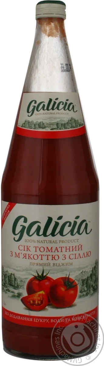 Сік Galicia Томатний з м'якоттю і сіллю скляна пляшка 1л