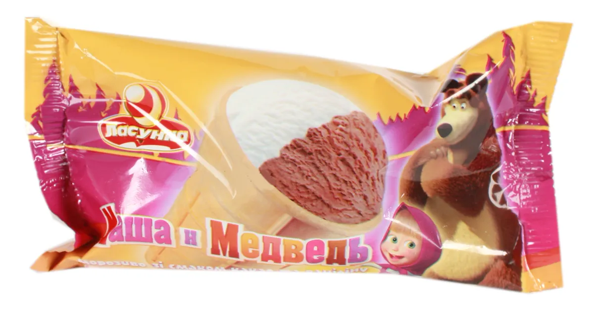 Lasunka Masha and the Bear Cocoa and Vanilla Ice Cream in Waffle Cone 3.3% 70g