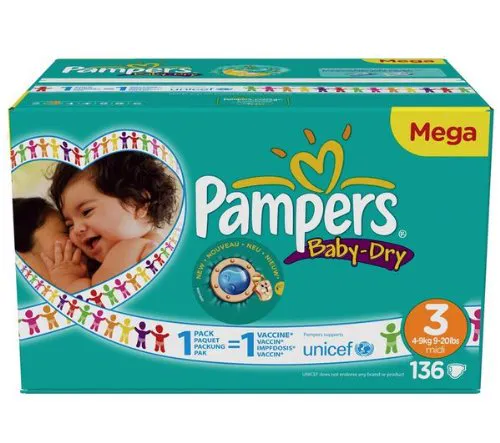 Children's Dry Pampers Diapers (Size 3: 4-9 kg) - Box of 136 Mega Diapers