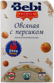Каша Bebi Premium Вівсяна з персиком молочна, 250 г — фото 2