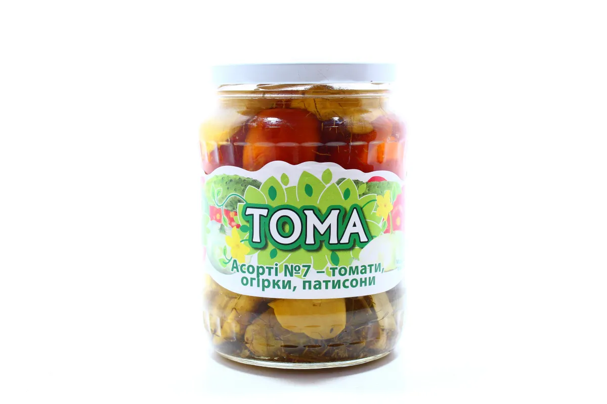 Toma Assorted Tomatoes, Cucumbers, Pattypan Squash No.7 Glass Jar 660g