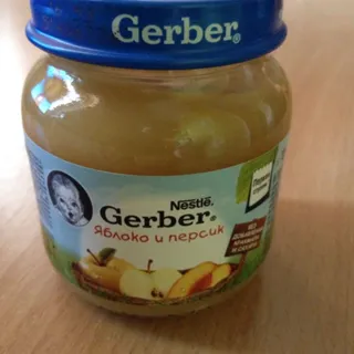 Gerber apple and peach puree without starch and sugar for children from 5 months 130g glass jar — photo 6