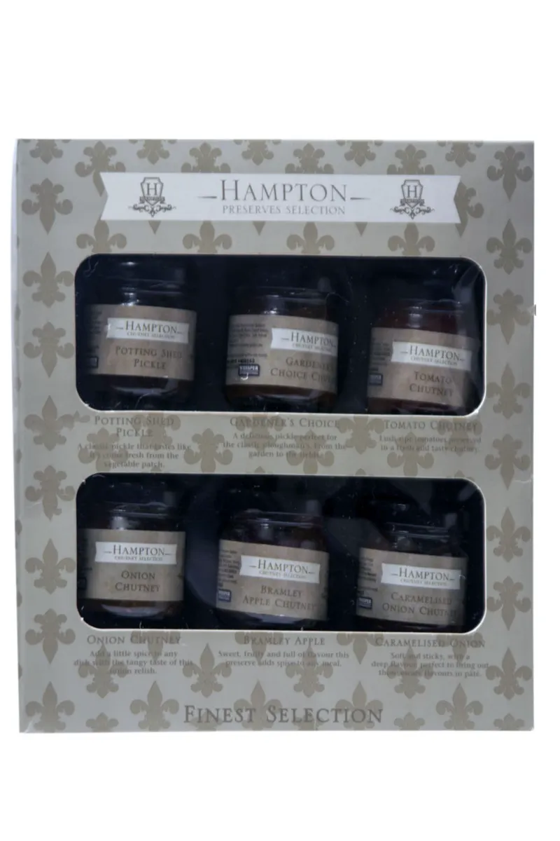 Hampton Preserves Найкращий вибір чатні та солінь Подарунковий набір міні 35 г баночки, включає сарай маринований, чатні садівника, помідори, цибуля, Bramley Apple, просочена цибуля