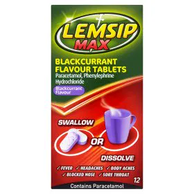 Lemsip Max Blackcurrant Flavor Tablets 12 Pack