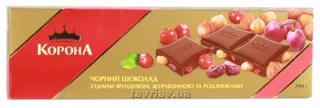Korona dark chocolate with whole hazelnuts, cranberries and raisins 200g — photo 3