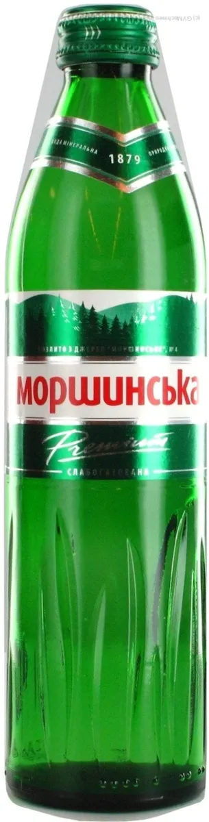 Morshynskaia Premium mineral lightly carbonated water glass bottle 0.33L