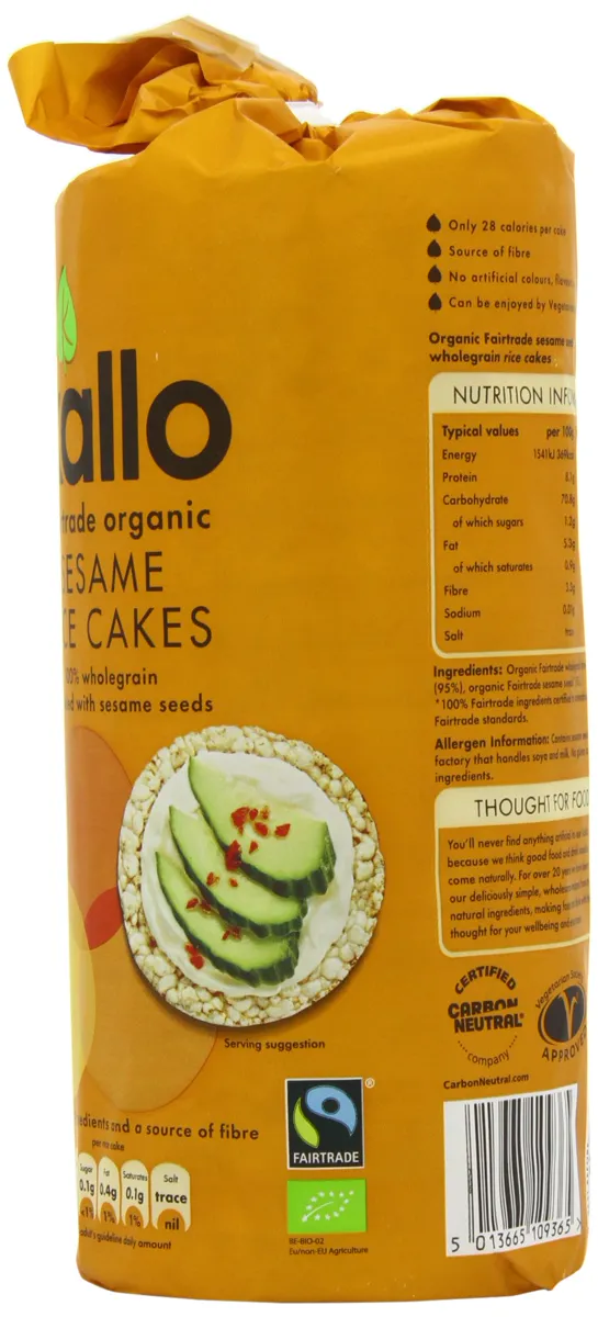 Kallo Fairtrade Органічні цільнозернові кунжутні знежирені хлібці