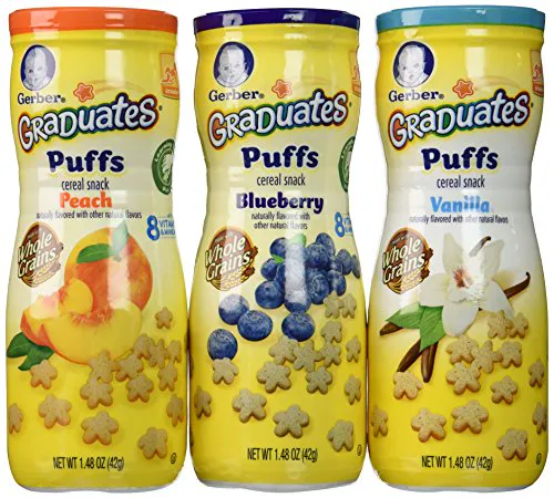 Gerber Graduates Puffs Variety Pack (Peach, Vanilla, Blueberry) - 1.48 oz - 3 Pack