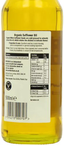 Meridian Organic Safflower Oil - Cold Pressed and Unrefined - 500 ml