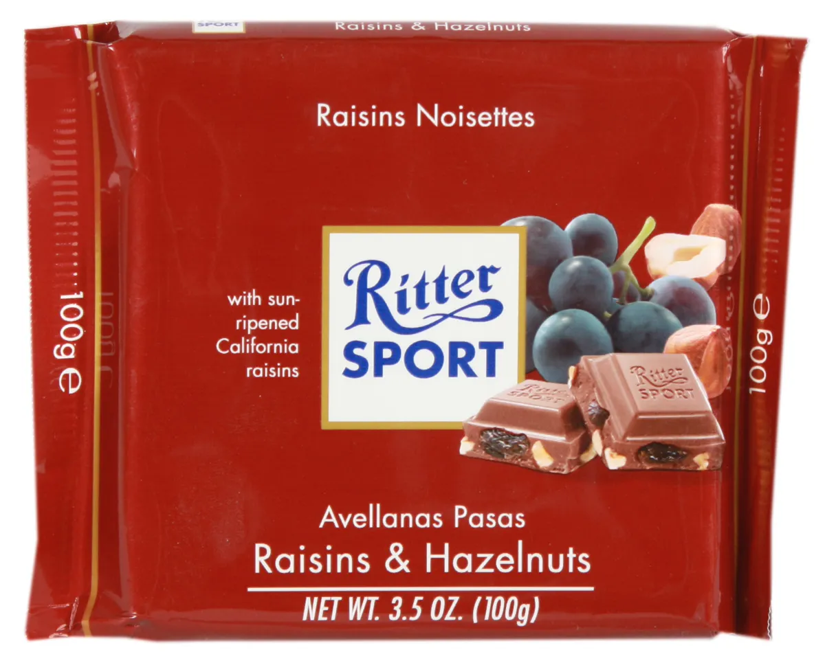 Ritter Sport Milk Chocolate with Raisins and Nuts 100g