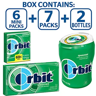 Orbit Mint Sugarfree Gum - Assorted Pack Sizes, Box Set (15 items - 2 bottles, packs 7, 6 mini-packs) — photo 3