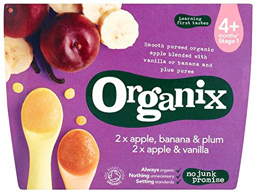 Organix Органічний асорті фруктів Яблуко та Ваніль / Банан та Слива