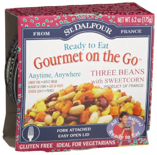 St. Dalfour On The Go, Ready to Eat Three Bean with Corn, 6.2 oz Cans (6 Pack)