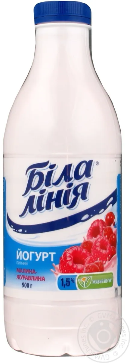 Йогурт Біла Лінія малина журавлина пет 1,5% 900г