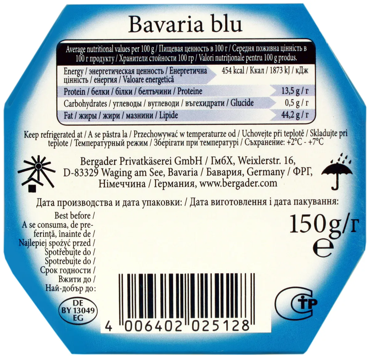 Bergader Bavaria Blu Soft Cheese with Blue and White Mold 70% 150g
