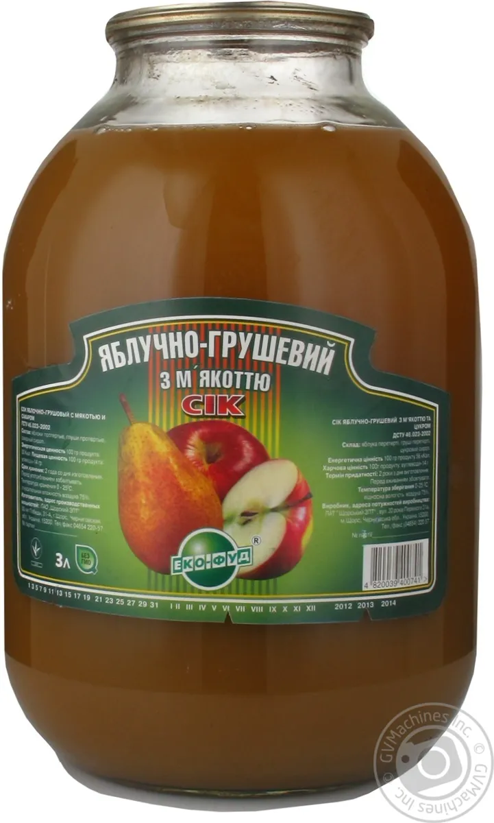 Сік "Еко-фуд" яблучно-грушевий з м'якоттю 3л