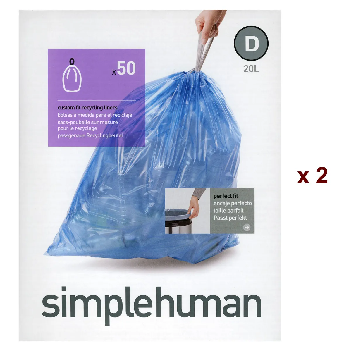 simplehuman бінові вкладиші (100), код D, 20 л, 2 упаковки по 50, CW0211