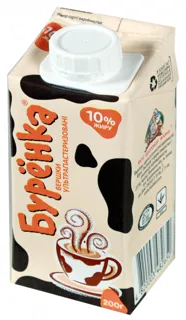 Burenka Ultra-Pasteurized Cream 10% 200g Tetrapak — photo 2