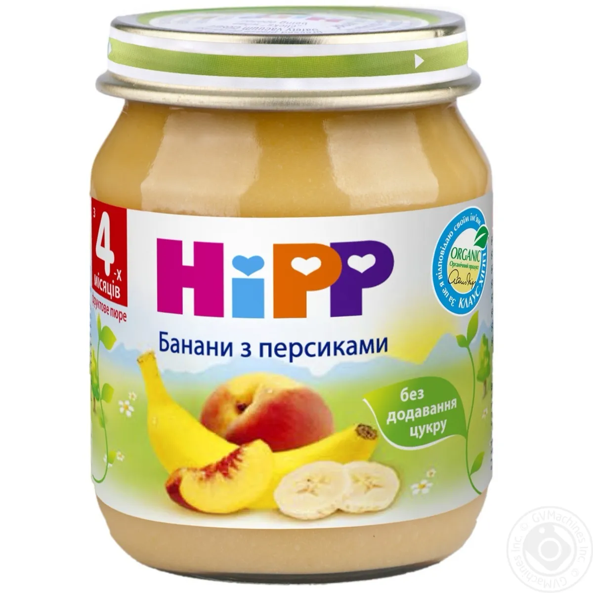 Пюре Hipp Банани з персиками без цукру для дітей від 4 місяців, скляна банка 125г
