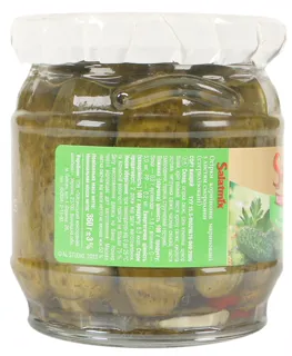 SalatMix Pickled Gherkin Cucumbers 360g glass with currant leaves — photo 2