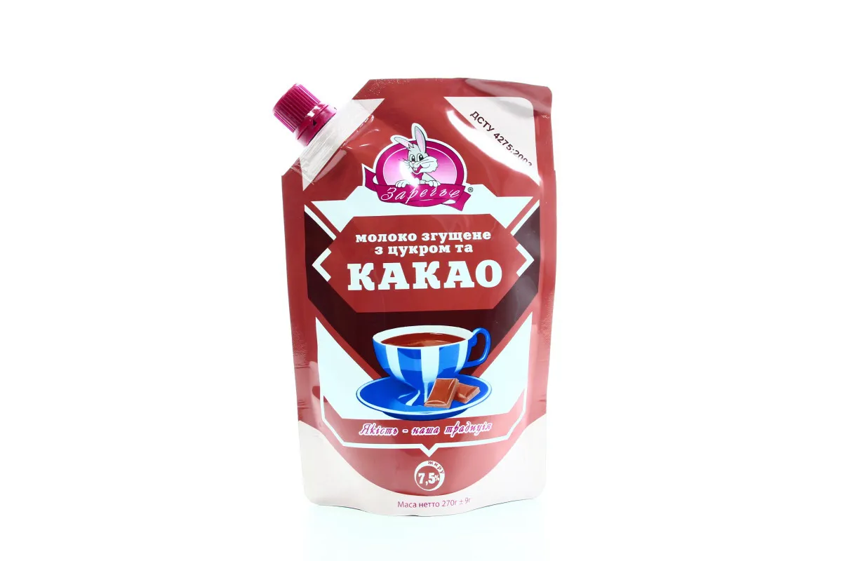 Zareche condensed milk with sugar and cocoa 7.5% doypack 270g