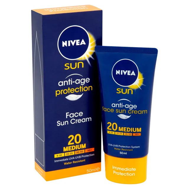 Nivea Sun Антивіковий сонцезахисний крем для обличчя SPF 20 Середній