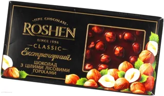 Roshen Classic Extra Dark Chocolate with Whole Hazelnuts 100g — photo 2