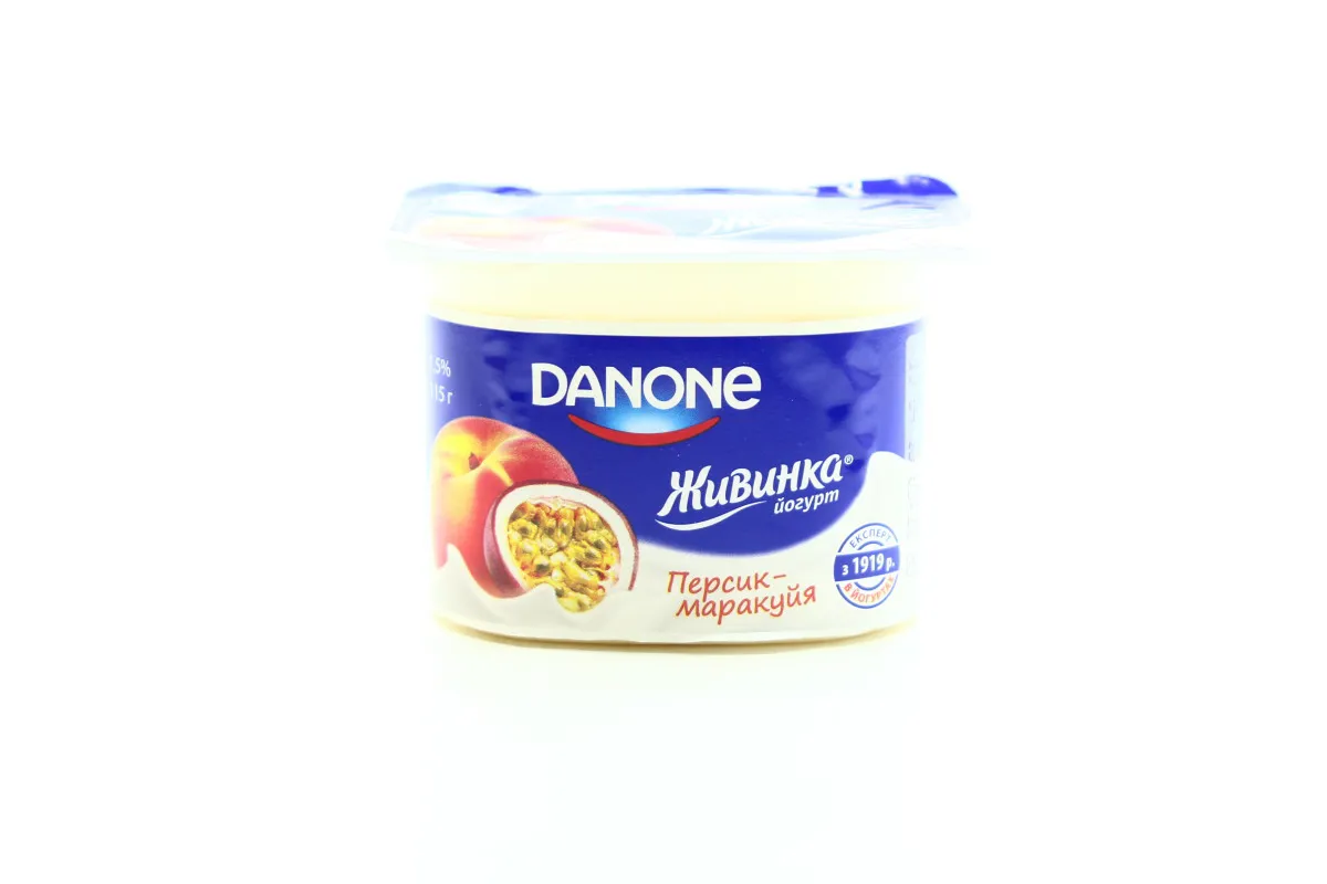 Danone Zhyvynka Peach-Passion Fruit Yogurt 1.5% 115g plastic cup