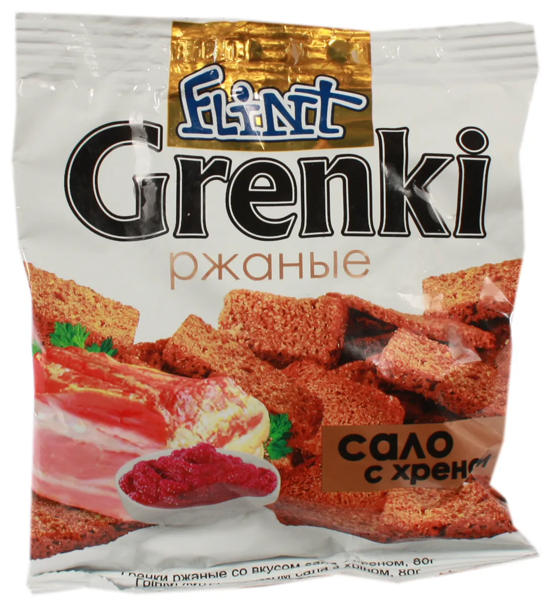 Flint rye croutons with bacon and horseradish flavor flow pack 80g