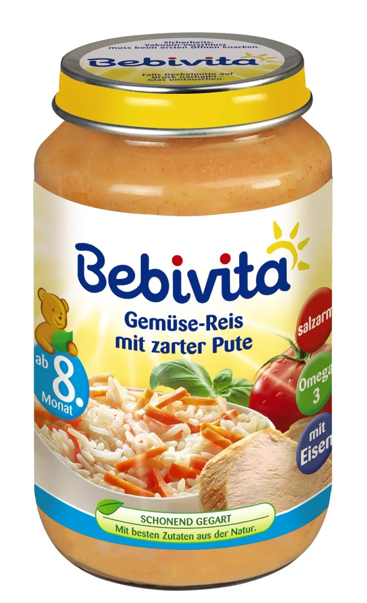 Bebivita puree vegetables and rice with tender turkey glass jar 220g