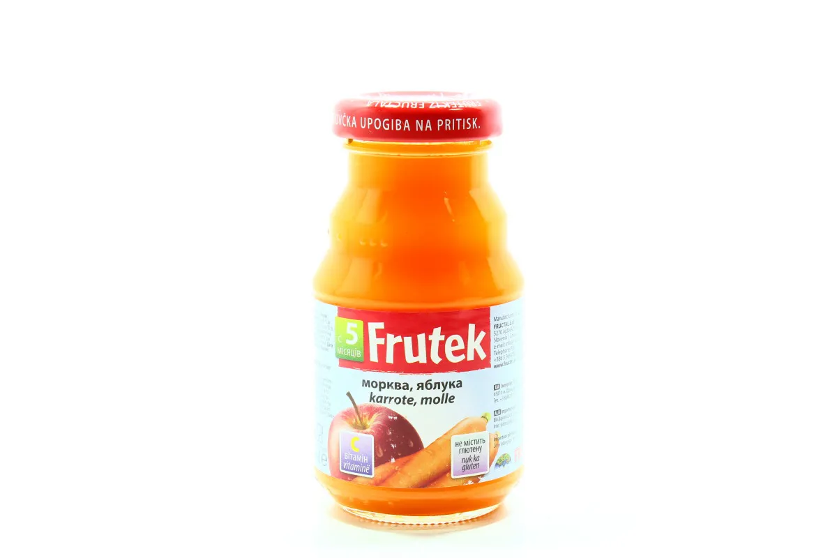 Frutek carrot and apple nectar with pulp, children's pasteurized, vitamin C enriched, gluten-free, from 5 months, 125ml glass bottle