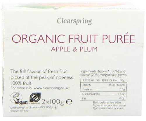 Clearspring Organic Apple and Plum Puree 2x100g (pack of 12)