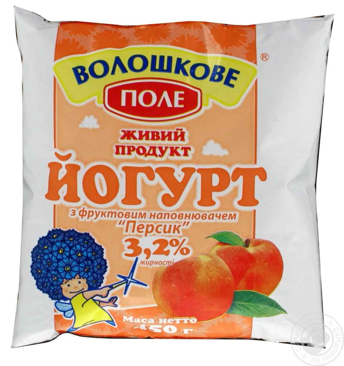 Йогурт Волошкове Поле персик плівка 3,2% 450г