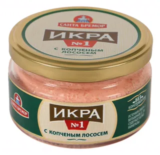 Santa Bremor delicacy capelin roe with smoked salmon glass jar 180g — photo 9