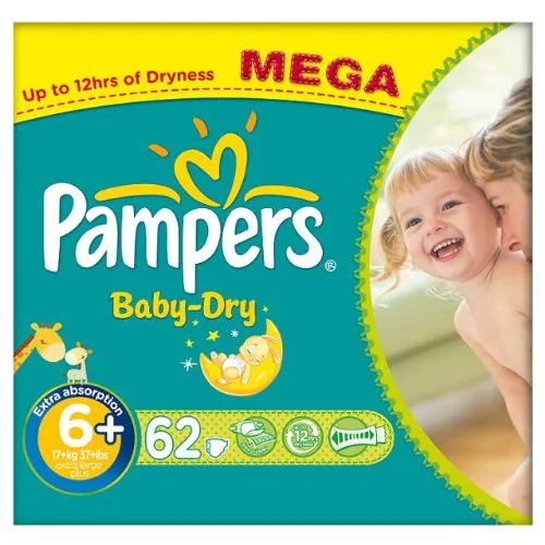 Children's Pampers Dry Size 6+ (16+ kg) Mega Box Extra Large Plus 62 pcs
