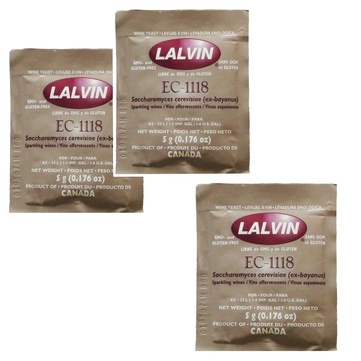 3x Lalvin EC-1118 шампанські дріжджі 5 г саше 18% для домашнього виноробства 4.5-23 л
