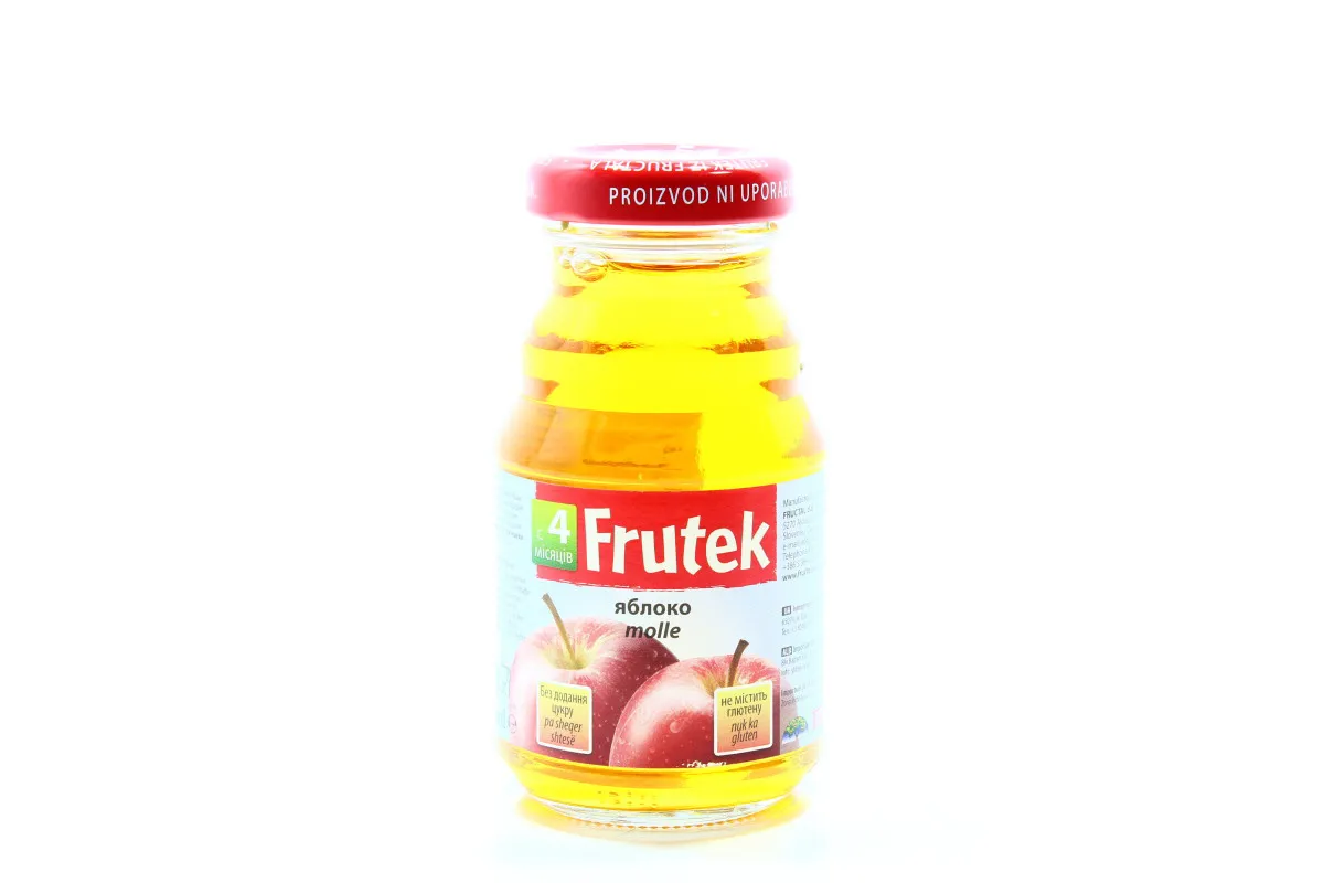 Frutek apple juice child restored clarified pasteurized sugar-free gluten-free from 4 months glass bottle 125ml