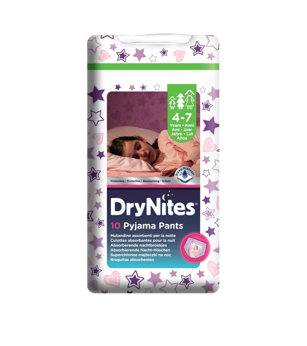 Huggies Drynites Pajama Pants - Girl Size 4-7 Years (17 to 30 kg) - Pack of 10 Pajama Pants